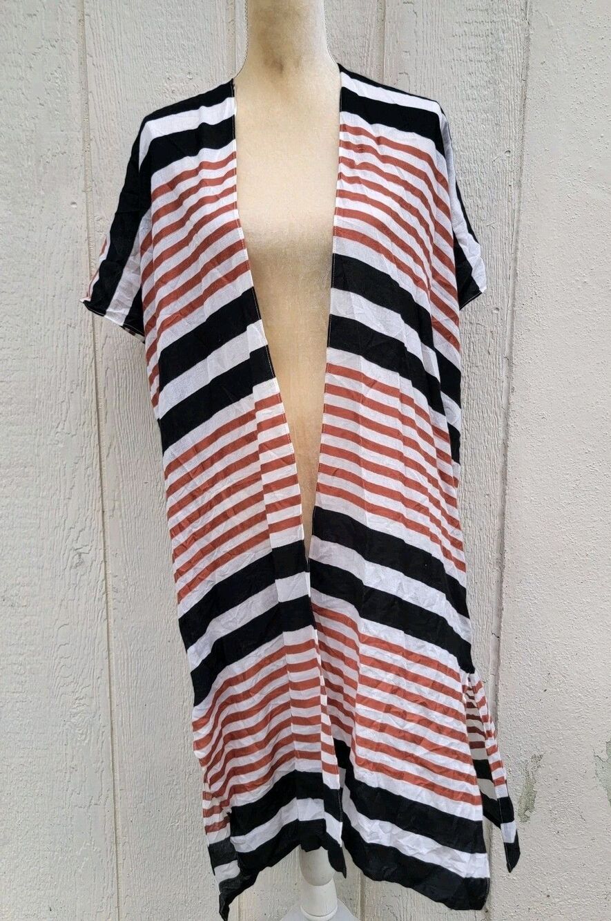 Loft striped open front long duster wmns sz M/L Short Slv Lightweight